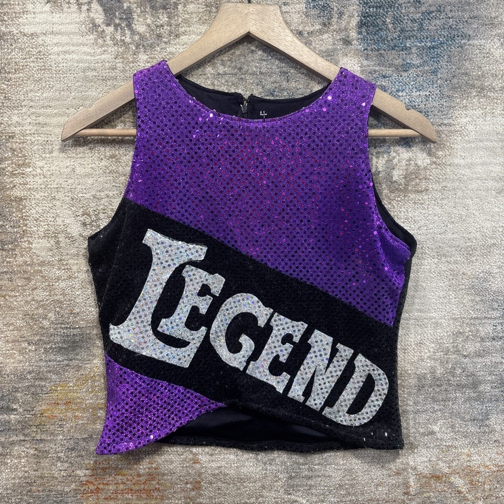 Girls Size 4 Legends Cheerleading Uniform Top Purple Sequin Halloween Costume